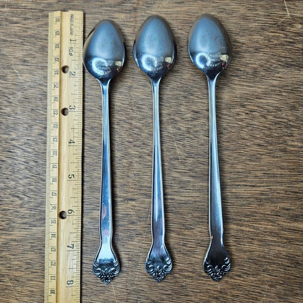 Versailles Stainless‎ Japan Iced Tea Spoons Set of 3 Ornate Floral Scroll 7.5 in